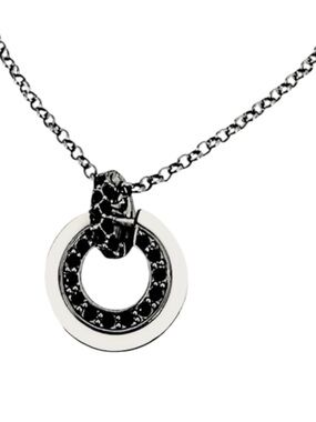 Givenchy Black Crystal & Ivory White Open Circle Pendant Necklace